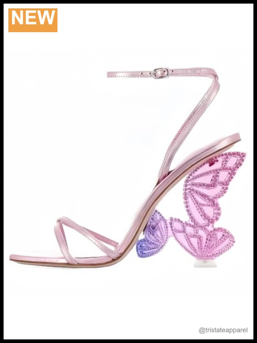 Rhinestone Butterfly Stiletto Heels Open Pointed Toe Ankle Strap Heeled Sandals